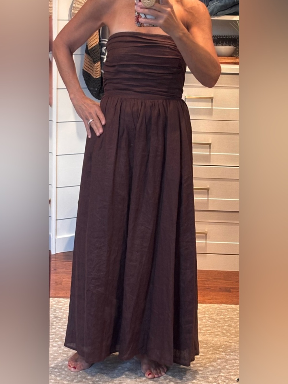 Women's Dissh Brown linen strapless maxi  dress
